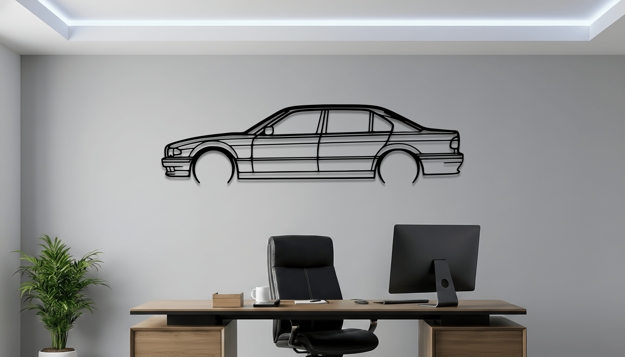 1999 E38 740i Metal Wall Art – BMW Silhouette Steel Decor - CikosWallArt