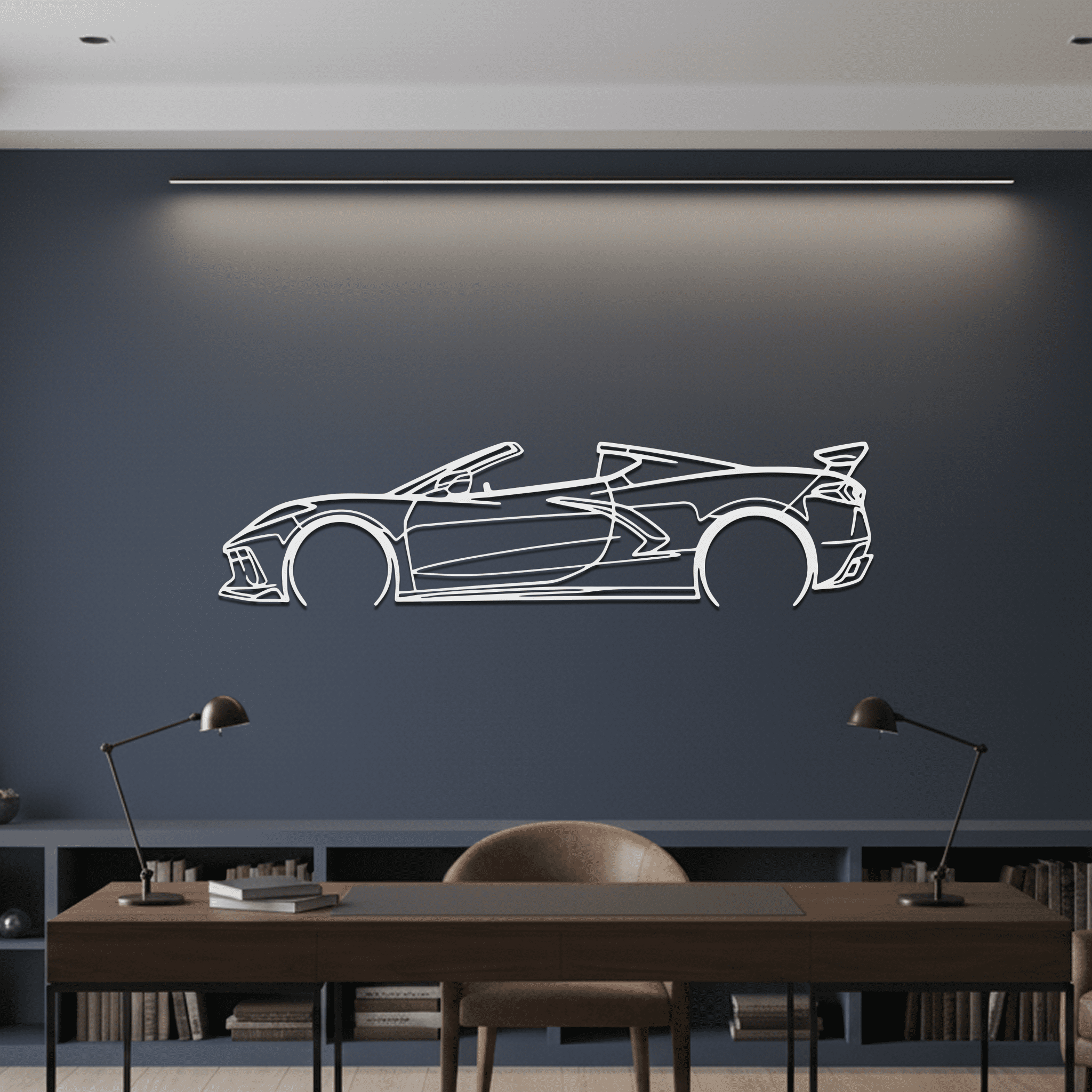 Corvette C8 Convertible Silhouette Metal Wall Art - CikosWallArt