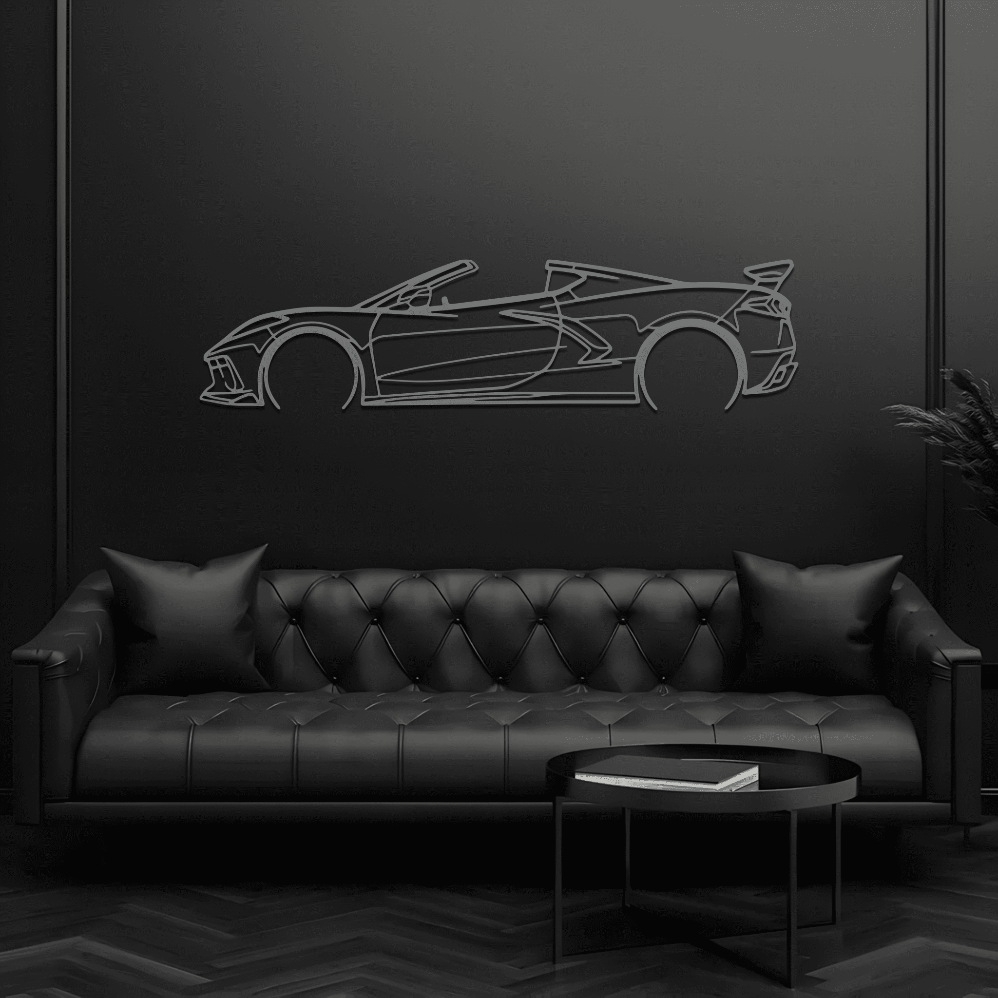 Corvette C8 Convertible Silhouette Metal Wall Art - CikosWallArt